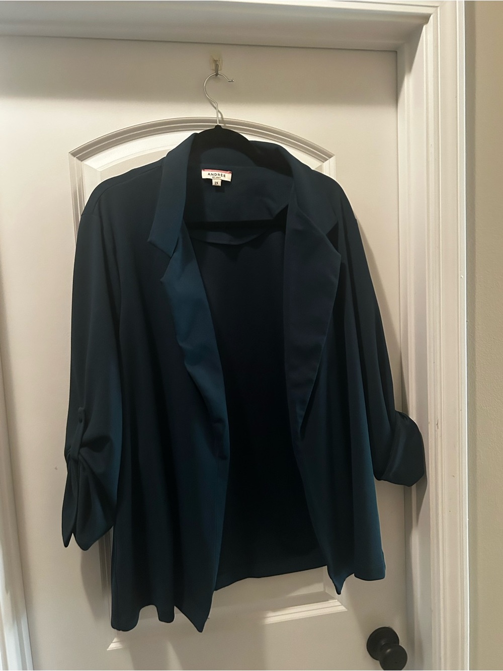 Andre by Unit Teal Open-Front Blazer with Roll-Tab Sleeves